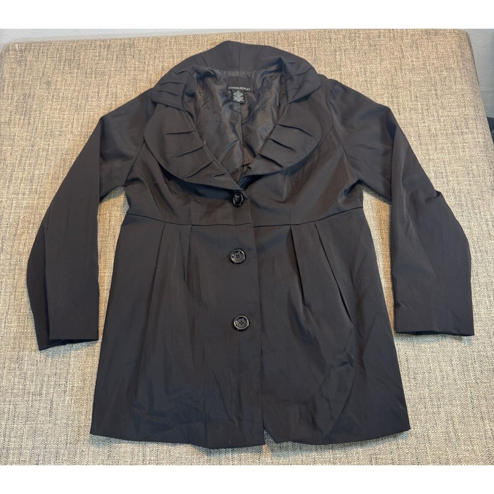 Cynthia Rowley Women's Black Al Weather Coat Button Front Size‎ Medium 90s Core